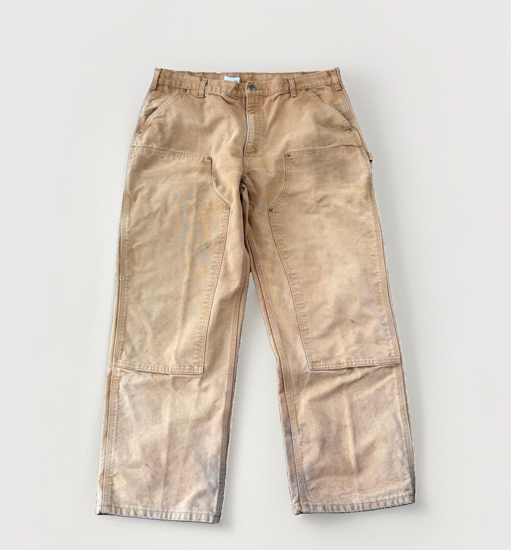 Vintage Carhartt Double Knee Pants 40x30 Loose Fit Tan Canvas Workwear B136